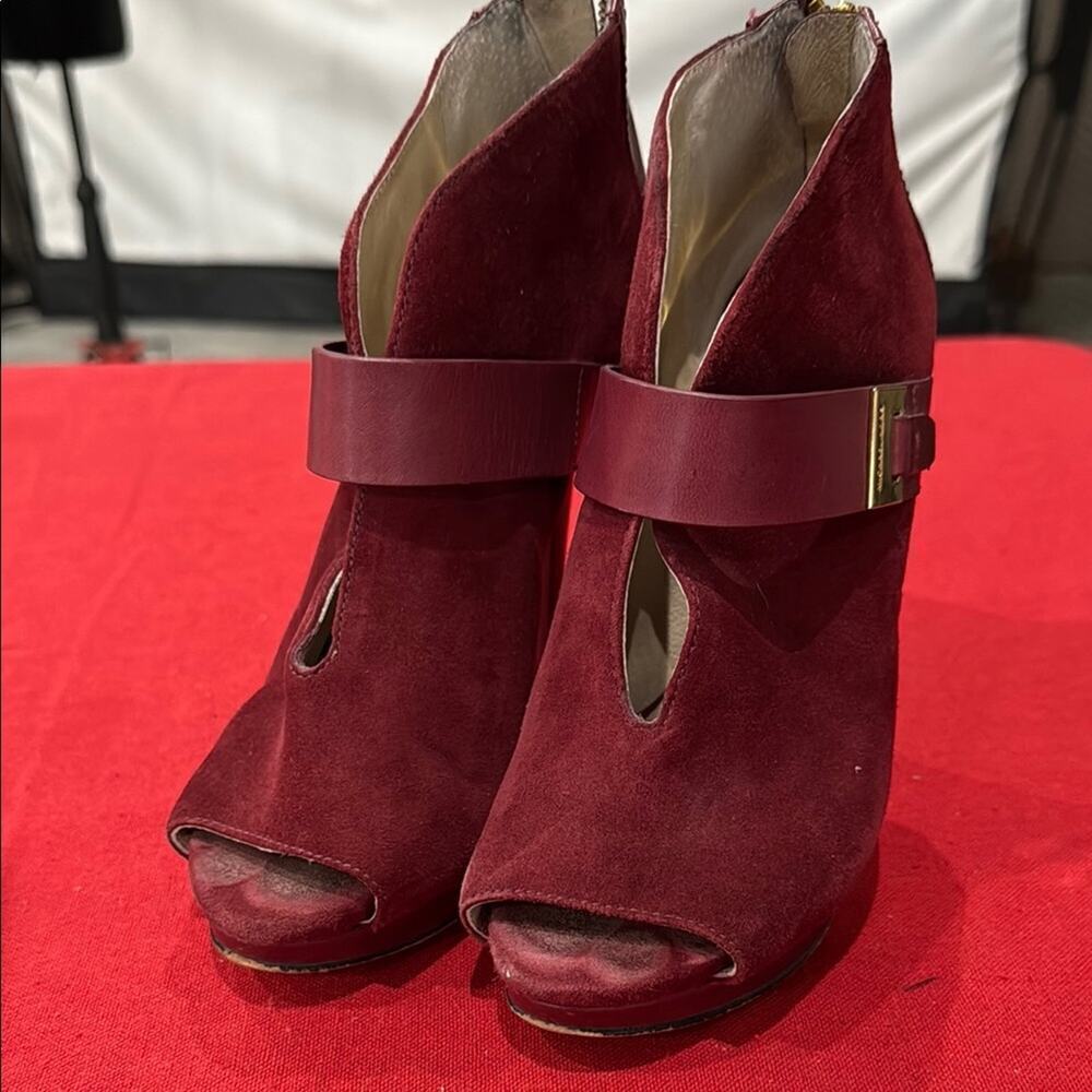 Michael Kors Red Heeled Boots with Chunky Heel